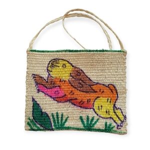 Vintage Woven Ixtle Shoulder Bag With Colorful Rabbit